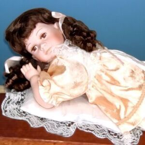 Resting Beauty 17" Long Porcelain Baby Doll by J Misa – Original Outfit & Pillow